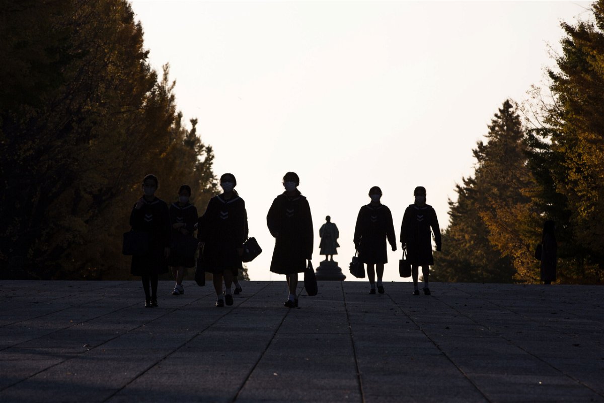 <i>Stanislav Kogiku/SOPA Images/LightRocket/Getty Images</i><br/>Suicides among Japanese schoolchildren hit a record high during the last school year. Japanese elementary school students are shown here walking home after their lessons.