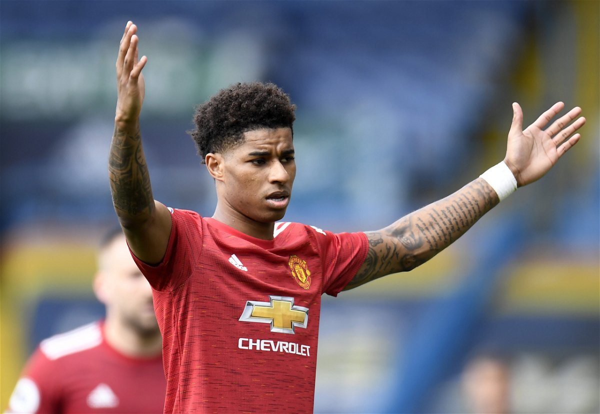 <i>Pool/Getty Images Europe/Getty Images</i><br/>Marcus Rashford is seen during the Premier League match between Leeds United and Manchester United at Elland Road on April 25.