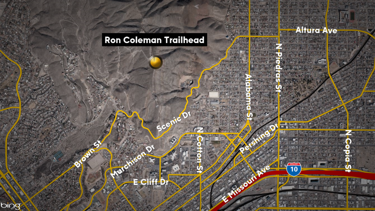 Map shows area of mountain rescue effort near Ron Coleman Trailhead.