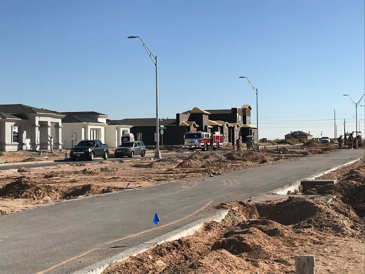 El Paso firefighters at the scene of a gas leak in a far east El Paso neighborhood where construction work was taking place.