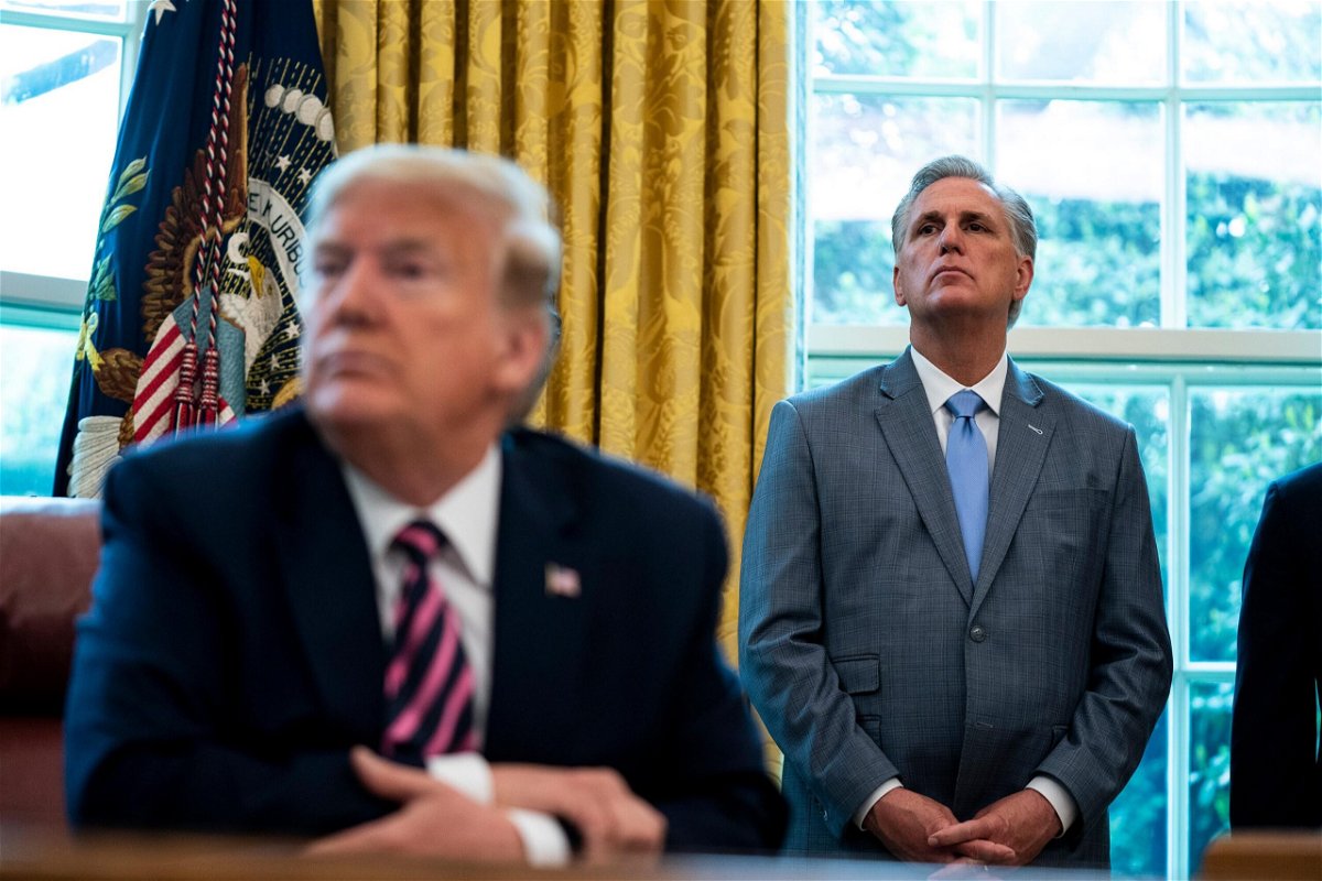 <i>Anna Moneymaker/The New York Times/Pool/Getty Images</i><br/>Donald Trump and his allies are starting to dangle the threat of the speakership over House Minority Leader Kevin McCarthy's head. Trump and McCarthy are shown here in the Oval Office of the White House on April 24