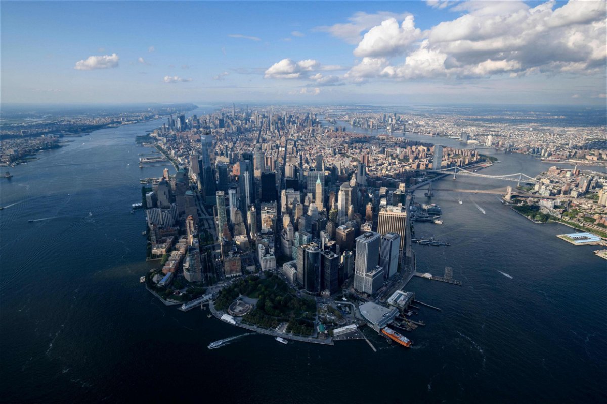<i>Ed Jones/AFP via Getty Images</i><br/>An aerial view shows the skyline of lower Manhattan
