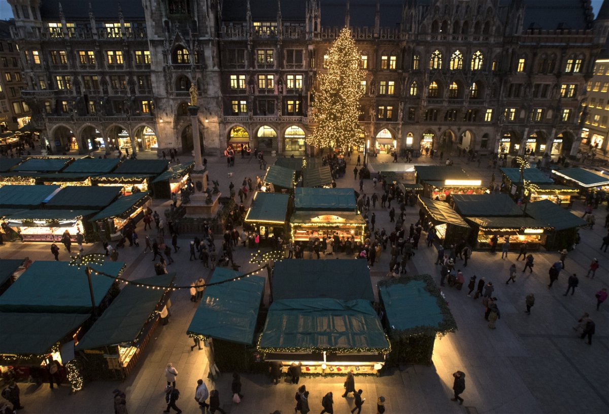 <i>Amelie Geiger/picture alliance/dpa/Getty Images</i><br/>The view onto the traditional Christmas market at the Marienplatz in Munich