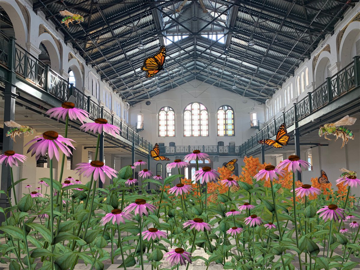 <i>Courtesy of Tamiko Thiel/Smithsonian</i><br/>ReWildAR Summer Visualization worked with Smithsonian horticulture experts to visualize a radically greener future that attendees can experience through an augmented reality overlay.