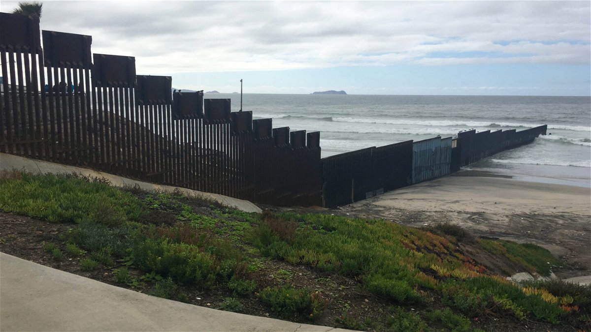 The border wall ends in the Pacific Ocean along the US-Mexico border between San Diego and Tijuana.