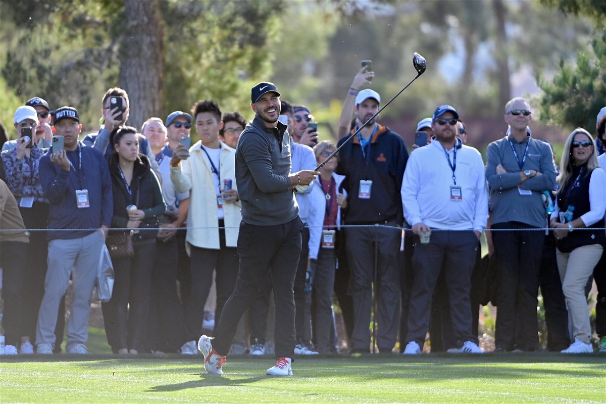 <i>David Becker/Getty Images</i><br/>Brooks Koepka plays his shot from the fourth tee.