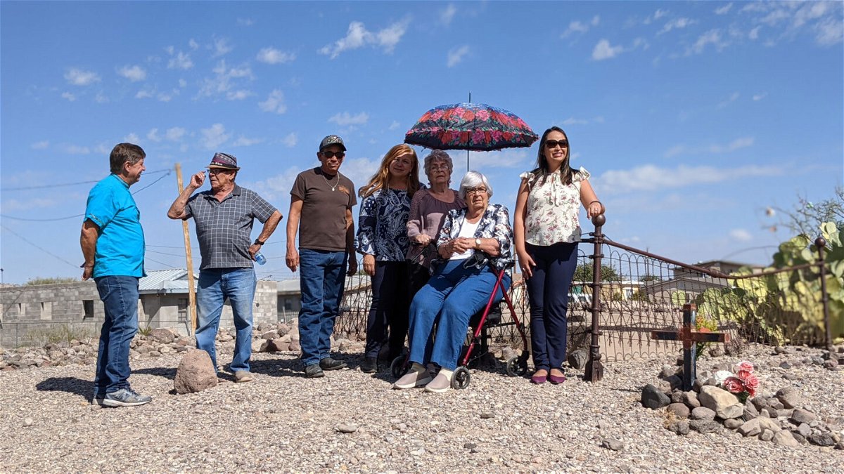 <i>Shelley Bernstein/Big Bend Conservation Alliance</i><br/>Local officials and descendants of those buried at the Lipan Apache cemetery. From left to right: Mayor John Ferguson