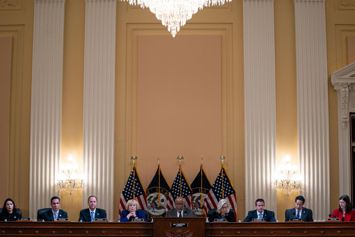 <i>Kent Nishimura/Los Angeles Times/Getty Images</i><br/>Chairman Bennie Thompson delivers remarks during a meeting of the House select committee investigating January 6.