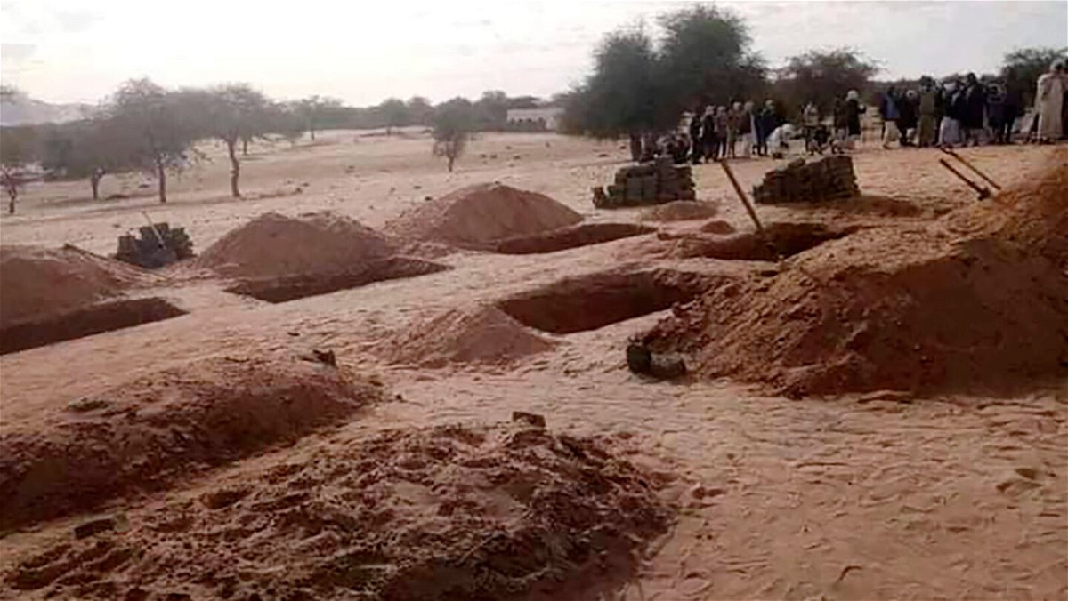 <i>Sudanese Mineral Resources Limited Company via AP</i><br/>Some of the victims of the collapsed gold mine were buried on Tuesday in Sudan's West Kordofan province.