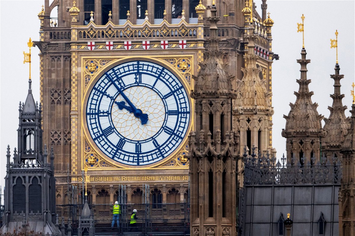 <i>Paul Grover/Shutterstock</i><br/>The Elizabeth Tower Clock faces are now completely uncovered after restoration work on Big Ben