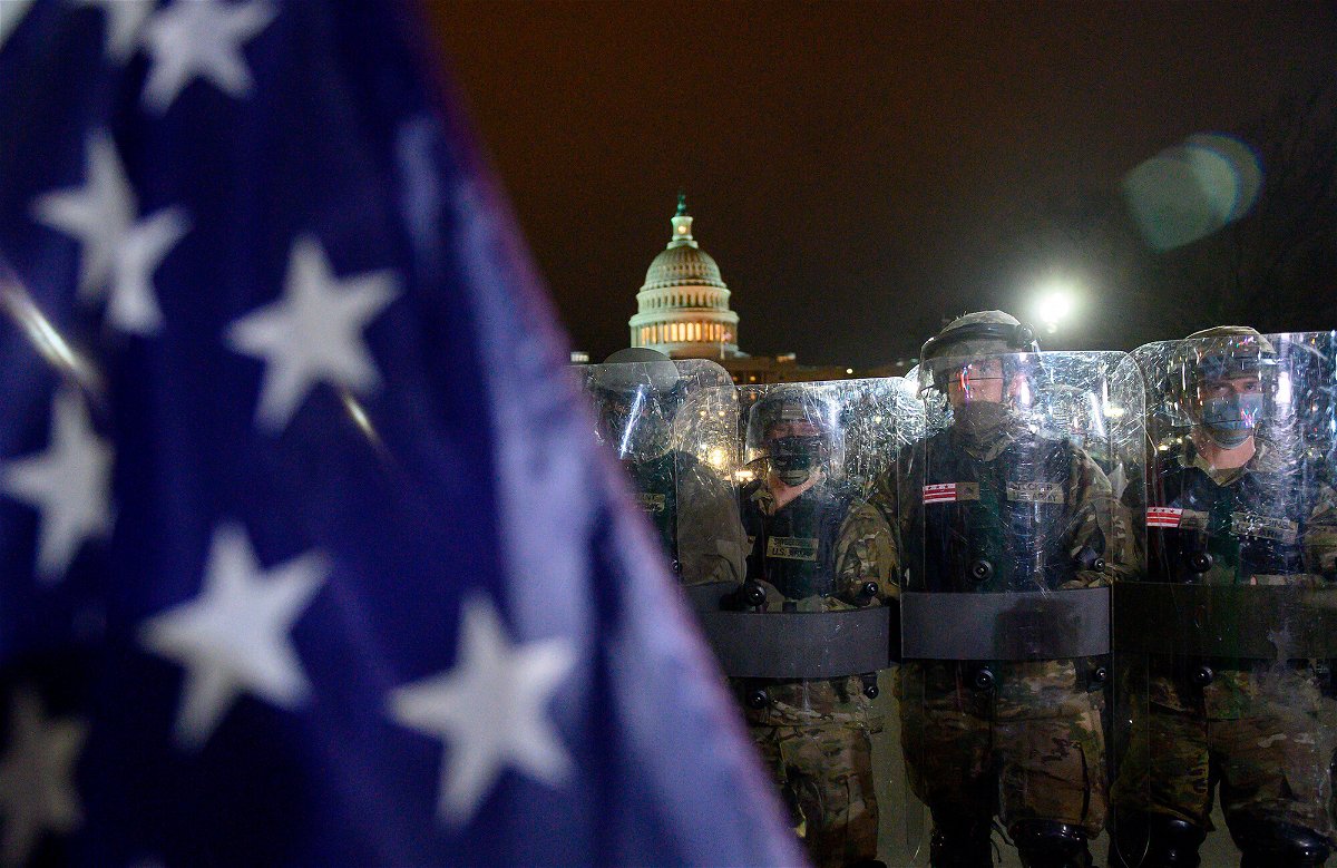 <i>Andrew Caballero-Reynolds/AFP/Getty Images</i><br/>Members of the DC National Guard are deployed outside of the US Capitol in Washington DC on January 6