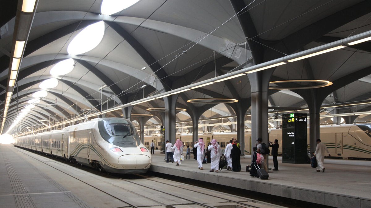 <i>Bandar Aldandani/AFP/Getty Images</i><br/>Saudi Arabia's Haramain trains are modified to cope with desert heat.