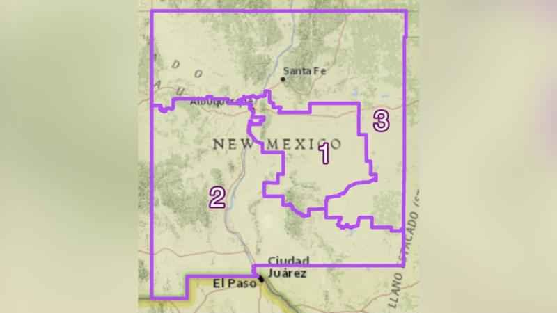 Congressional district map for New Mexico.