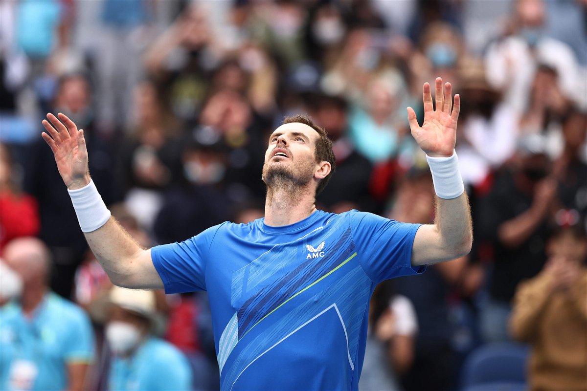 <i>Cameron Spencer/Getty Images AsiaPac/Getty Images</i><br/>Andy Murray reacts after defeating Nikoloz Basilashvili.