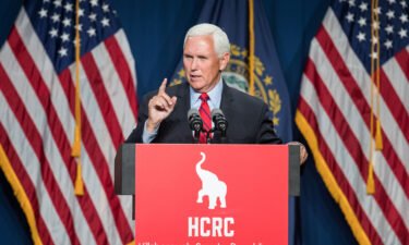 Former Vice President Mike Pence addresses the GOP Lincoln-Reagan Dinner on June 3