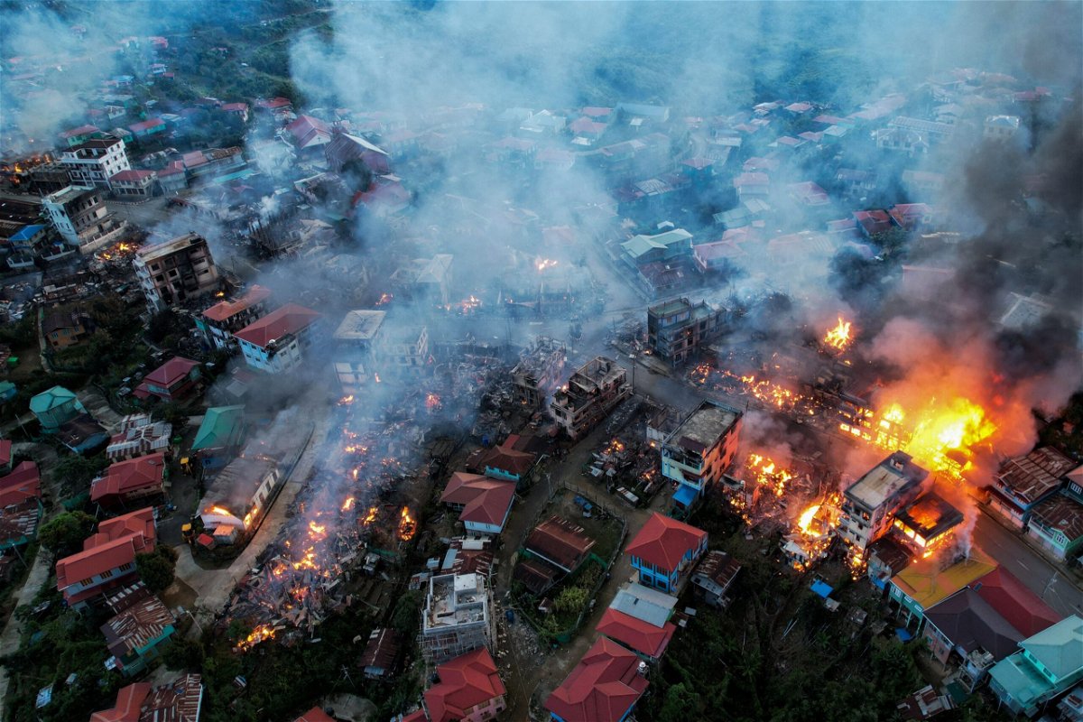 <i>AFP/Getty Images</i><br/>Fires blaze in Thantlang