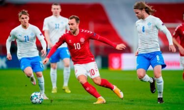 Denmark's midfielder Christian Eriksen (C) is pictured during the UEFA Nations League between Denmark and Iceland