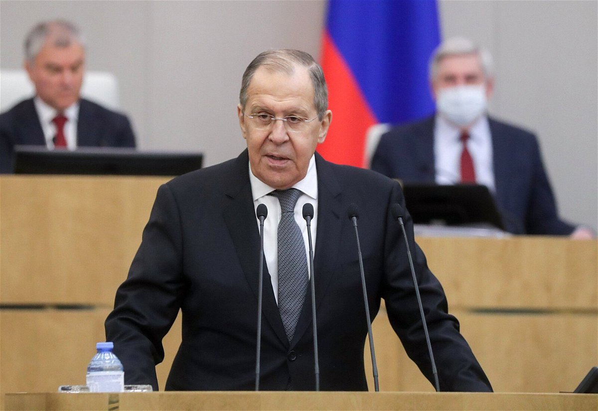 <i>Russian State Duma/TASS/Getty Images</i><br/>Russia's Foreign Minister Sergei Lavrov speaks during a plenary meeting of the Russian State Duma.