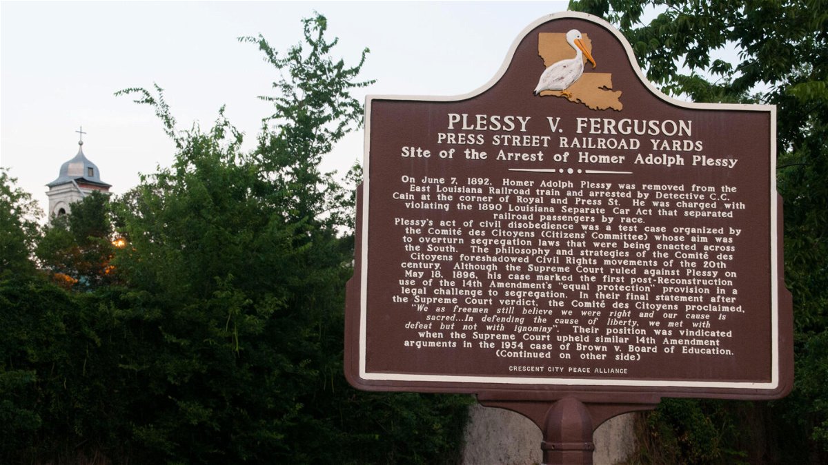 <i>John Zada/Alamy Stock Photo</i><br/>A historical sign marking the arrest site of Homer Adolph Plessy in New Orleans