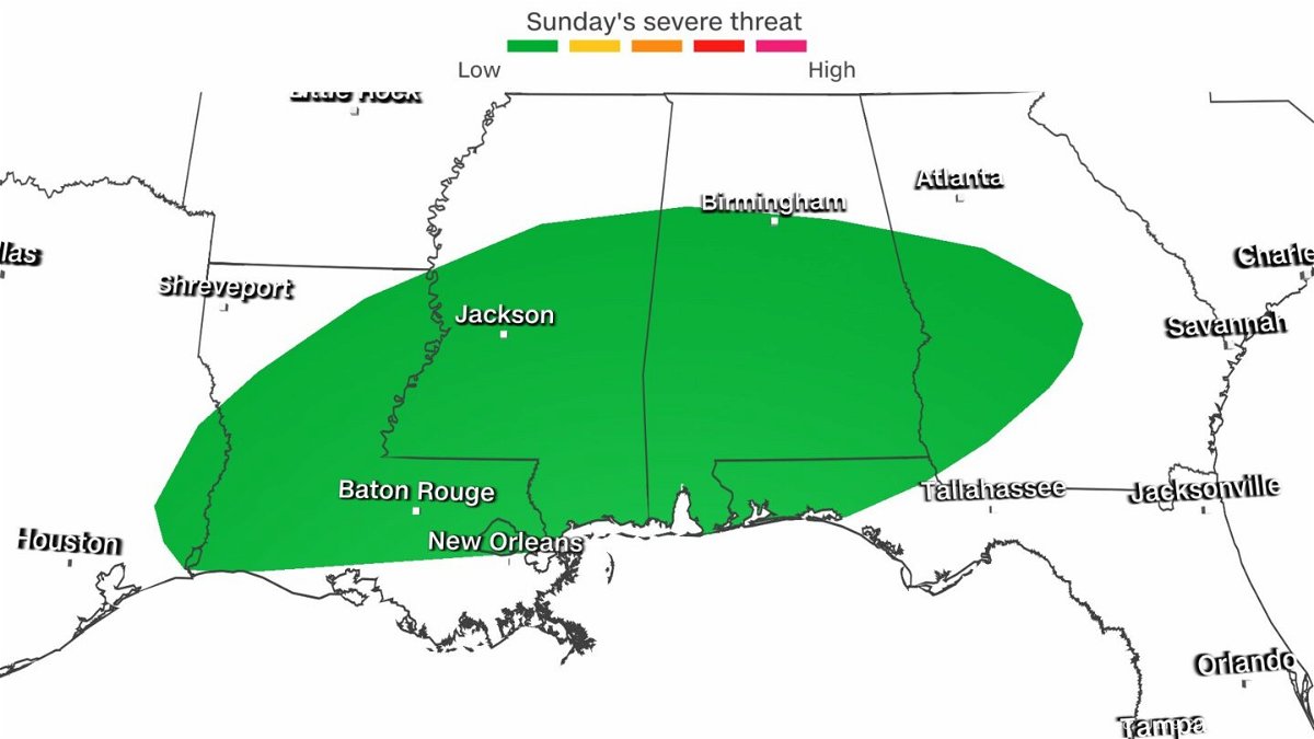 <i>CNN Weather</i><br/>More than 10 million people from eastern Texas to the Florida panhandle could face strong to severe storms today.