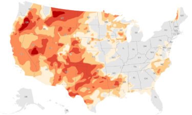 Almost all of the US drought is located west of the Mississippi River