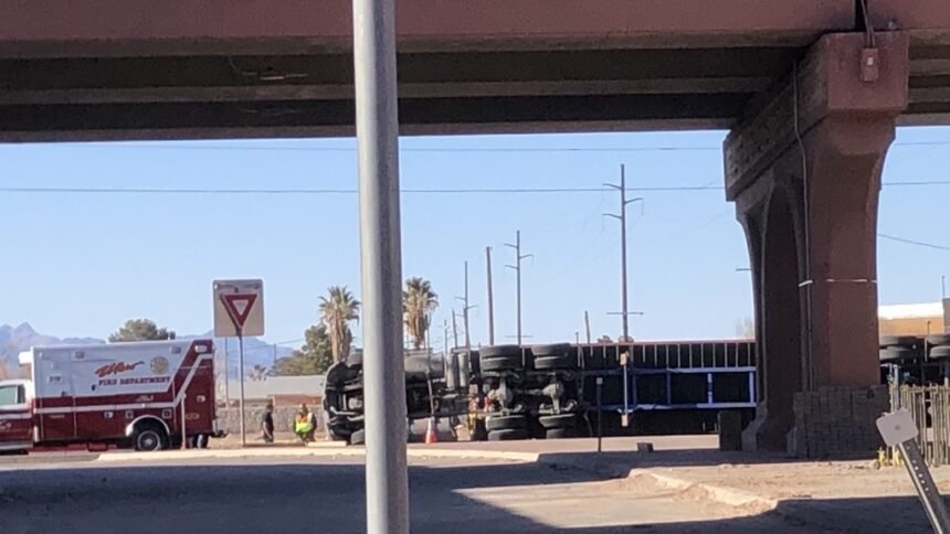 tractor trailer rolls over