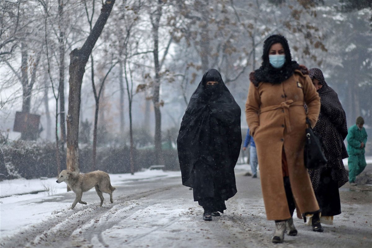 <i>Ali Khara/Reuters</i><br/>Afghan universities reopen to female students. Pictured are Afghan women walking on the street in Kabul