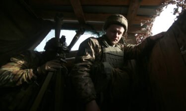 Ukrainian soldiers on the front line with Russia-backed separatists in Donetsk.