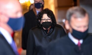Supreme Court Justice Sonia Sotomayor arrives to the inauguration of President Joe Biden on January 20