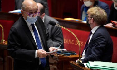 France's European and Foreign Affairs Minister Jean-Yves Le Drian speaks at the French National Assembly in Paris on February 15.