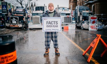 A man takes part in the Freedom Convoy protest over Canadian Covid-19 restrictions in Ottawa on February 2.