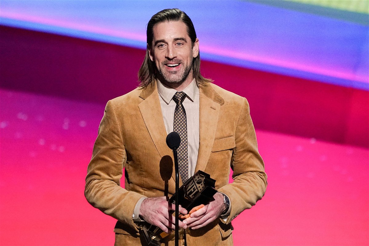 <i>Mark J. Terrill/AP</i><br/>Aaron Rodgers of the Green Bay Packers receives the AP Most Valuable Player of the Year Award at the NFL Honors show Thursday in Inglewood
