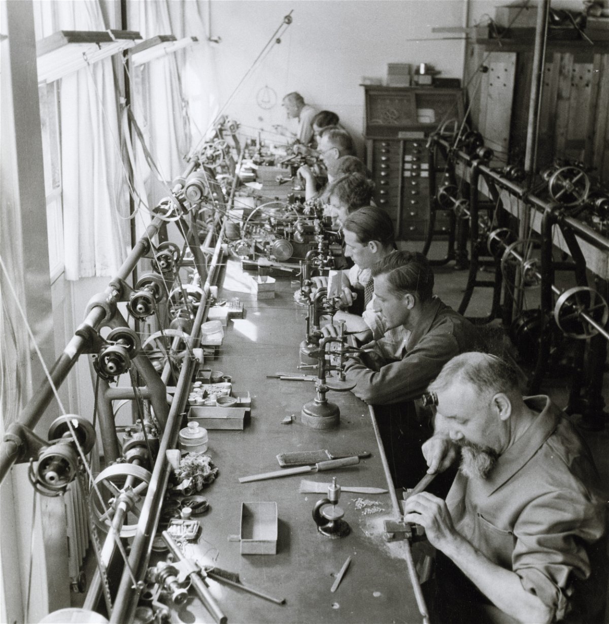<i>Bettmann Archive/Getty Images</i><br/>An undated photograph offers a glimpse into Patek Philippe's factory in Geneva.