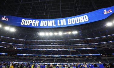 The jumbotron reads "Super Bowl LVI Bound" after the Los Angeles Rams defeated the San Francisco 49ers 20-17 in the NFC Championship Game at SoFi Stadium on January 30