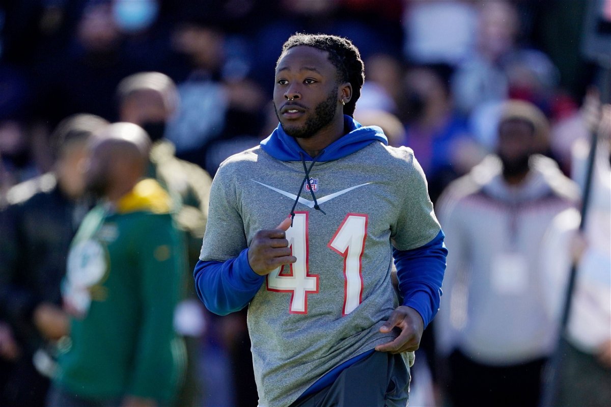 <i>Steve Luciano/AP</i><br/>NFC running back Alvin Kamara of the New Orleans Saints runs during Pro Bowl football practice Saturday in Las Vegas.
