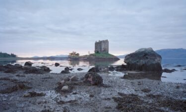 A view of the fortified Castle Stalker in Scotland