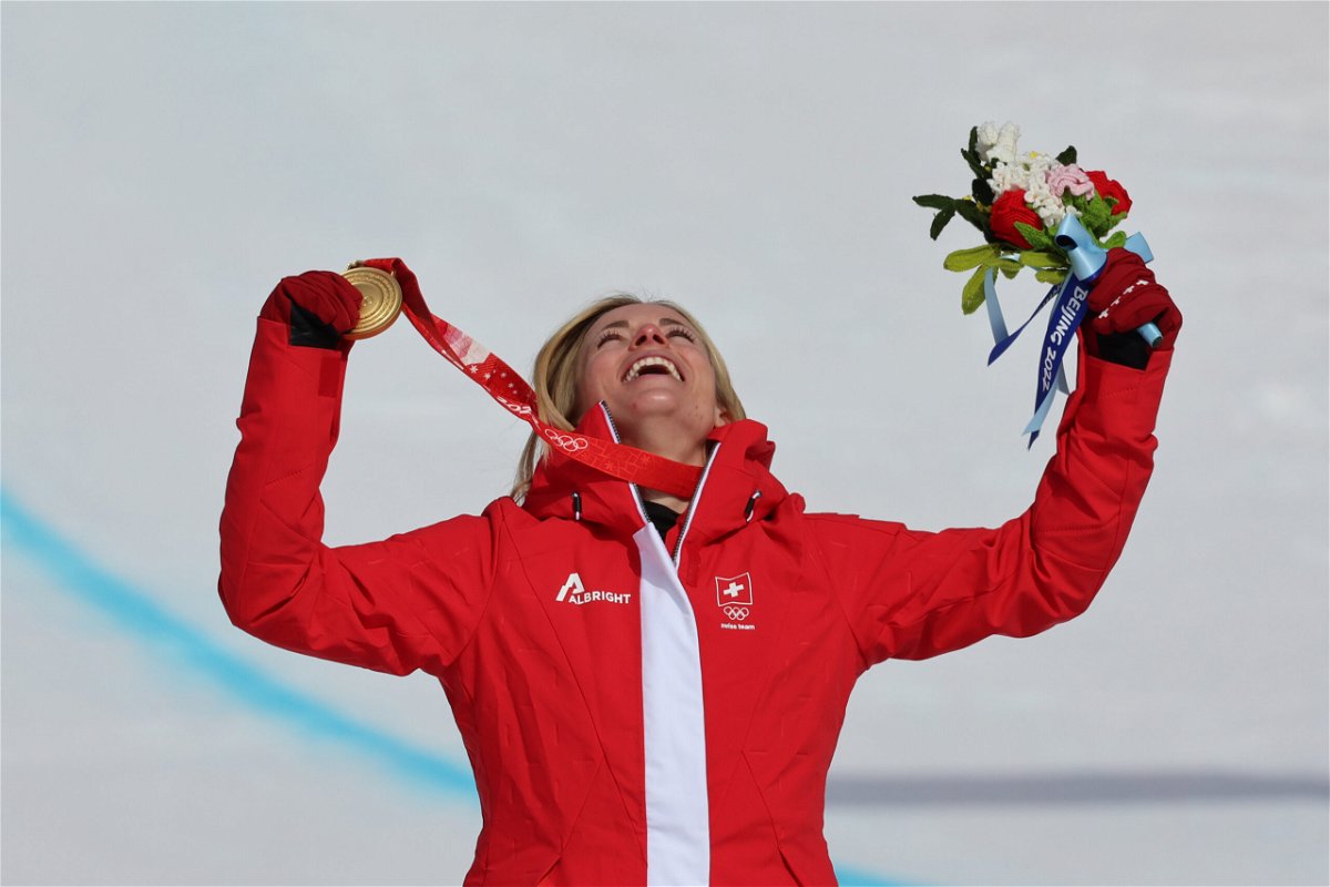 <i>Alain Grosclaude/Agence Zoom/Getty Images AsiaPac/Getty Images</i><br/>Lara Gut-Behrami wins the gold medal during the women's super-G.