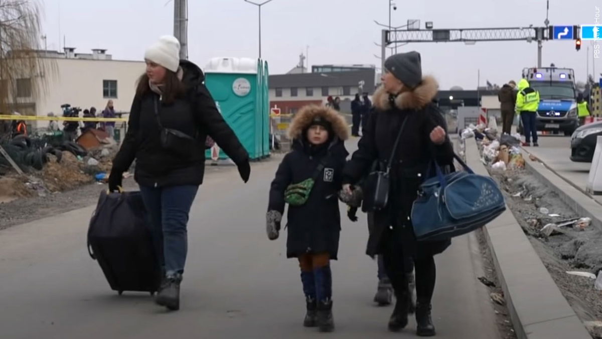 Ukrainian residents leave their war torn country