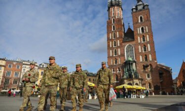 U.S. soldiers of the 82nd Airborne Division are seen visiting the Main Square in Krakow