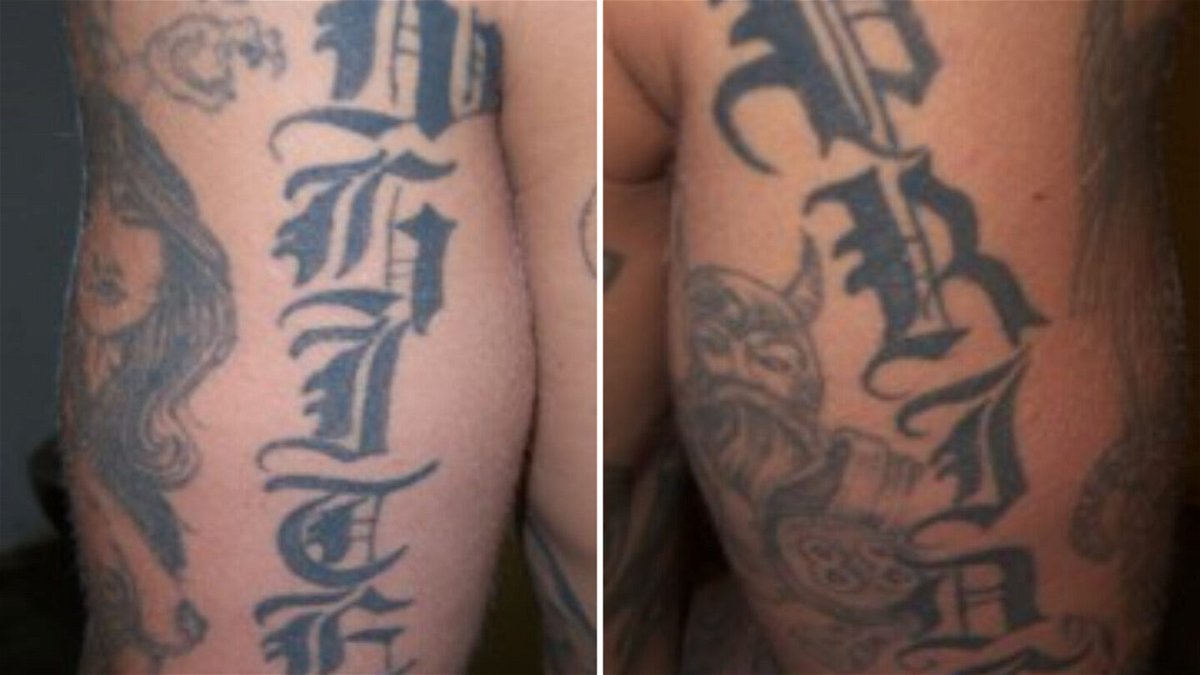 <i>San Joaquin County District Attorney's Office</i><br/>A look at some of Jeremy Jones' arm tattoos. 