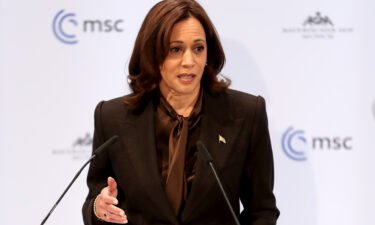 The White House is discussing sending Vice President Kamala Harris to Poland and Romania. Harris here speaks at the 2022 Munich Security Conference in Germany on February 19.