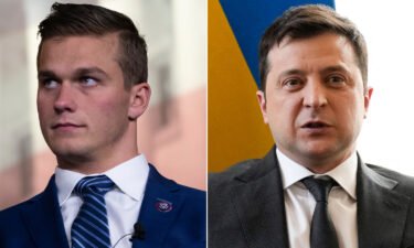 North Carolina Republican Rep. Madison Cawthorn (left) recently called Ukrainian President Volodymyr Zelensky (right) a "thug" and the Ukrainian government "incredibly evil