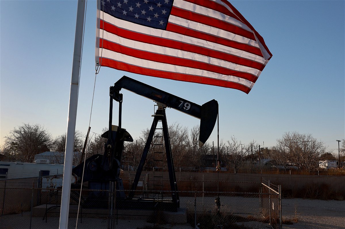 <i>Joe Raedle/Getty Images</i><br/>An oil pumpjack setup in a residential neighborhood pulls oil from the Permian Basin oil field on March 13 in Odessa