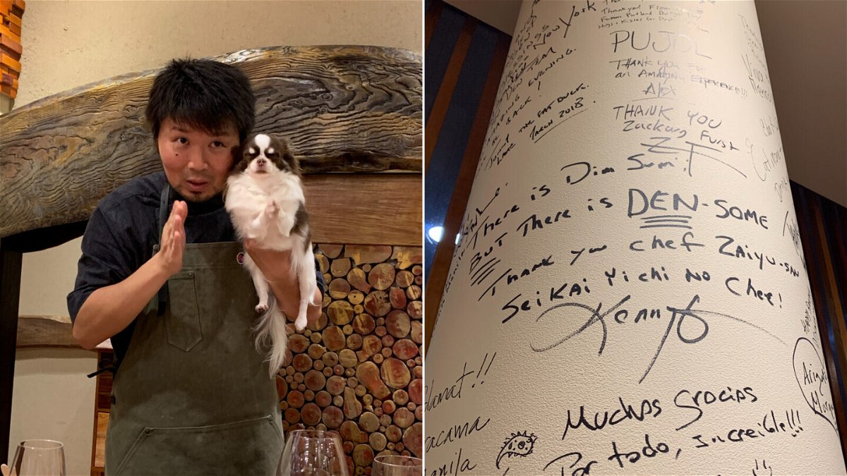 <i>Lilit Marcus/CNN</i><br/>Left: Chef Zaiyu Hasegawa with his beloved pup; right