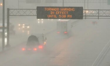 The Mississippi Department of Transportation alerts drivers in Jackson of a tornado warning in the state on March 30. Parts of Mississippi and Alabama are being warned of the potential for dangerous tornadoes on March 31.