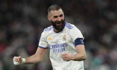 Real Madrid's Karim Benzema celebrates after Real Madrid beat Paris Saint-Germain on March 9. The team will now face reigning champion Chelsea in the quarterfinals of the Champions League.