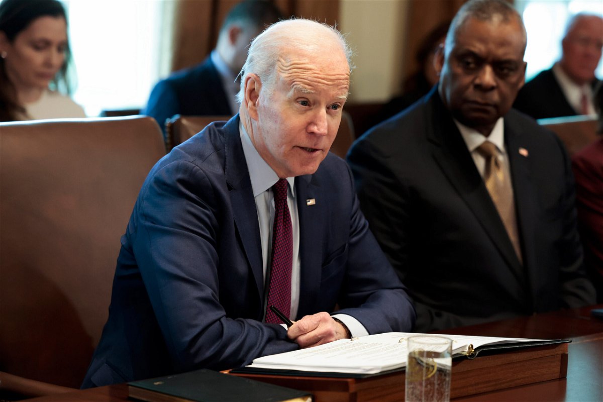 <i>Anna Moneymaker/Getty Images</i><br/>U.S. President Joe Biden speaks to reporters before the start of a cabinet meeting in the Cabinet Room of the White House on March 03