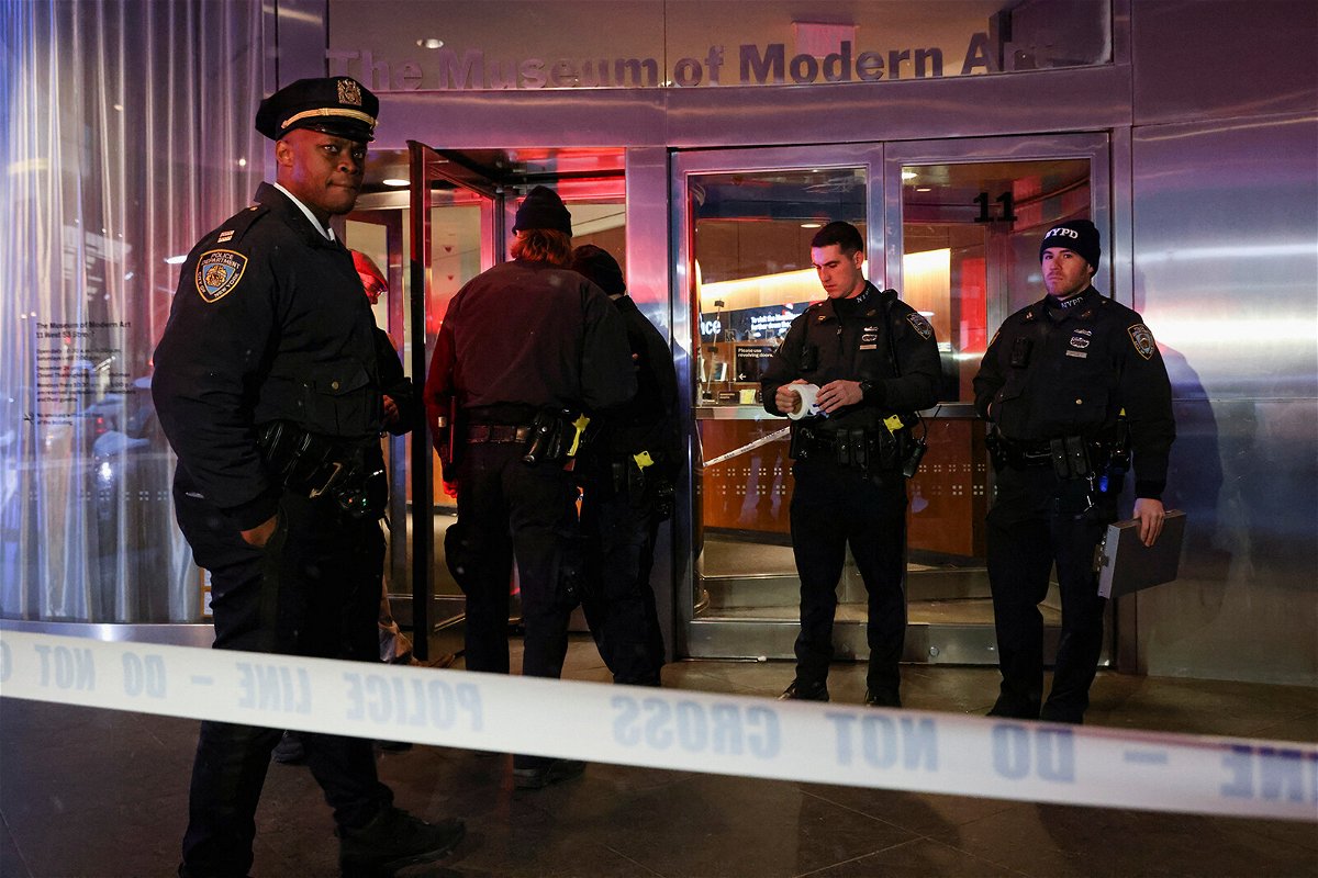 <i>Andrew Kelly/Reuters</i><br/>Members of the New York City Police Department patrol at the entrance of the Museum of Modern Art (MoMA) after an alleged multiple stabbing incident