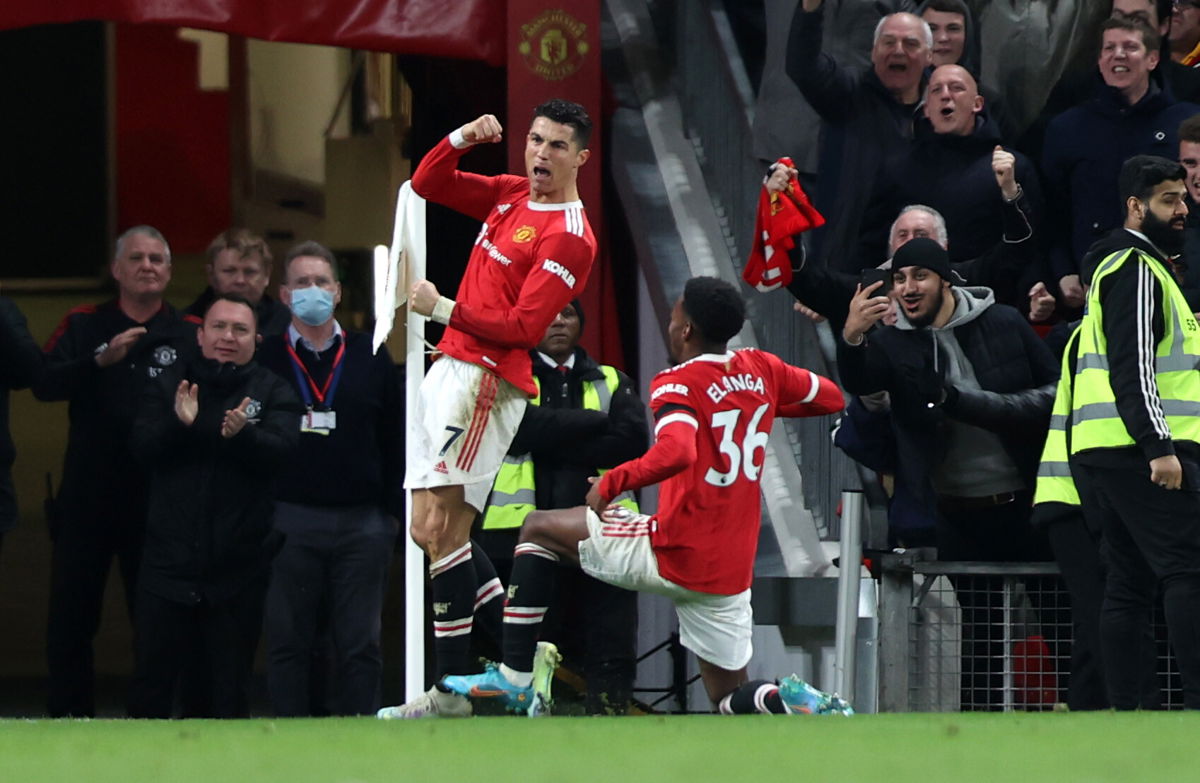 <i>Naomi Baker/Getty Images</i><br/>Cristiano Ronaldo celebrates after scoring the third goal during the Premier League match between United and Tottenham at Old Trafford on March 12.