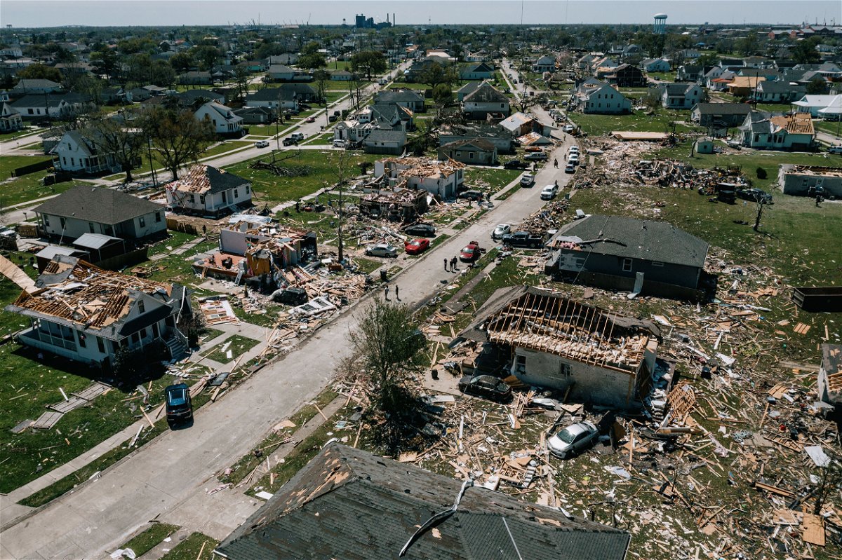 <i>Bryan Tamowski/Bloomberg/Getty Images</i><br/>Homes sit in ruins following a tornado on March 23 in Arabi
